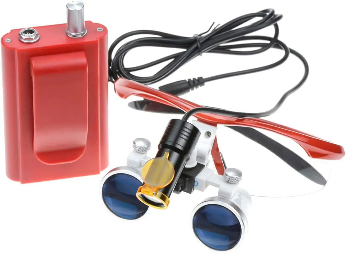 5W LED Waist Hanging Clip Plastic Headlight Headlamp Filter with 3.5×420mm Working Distance Binocular Loupes Aluminum Box (Red)