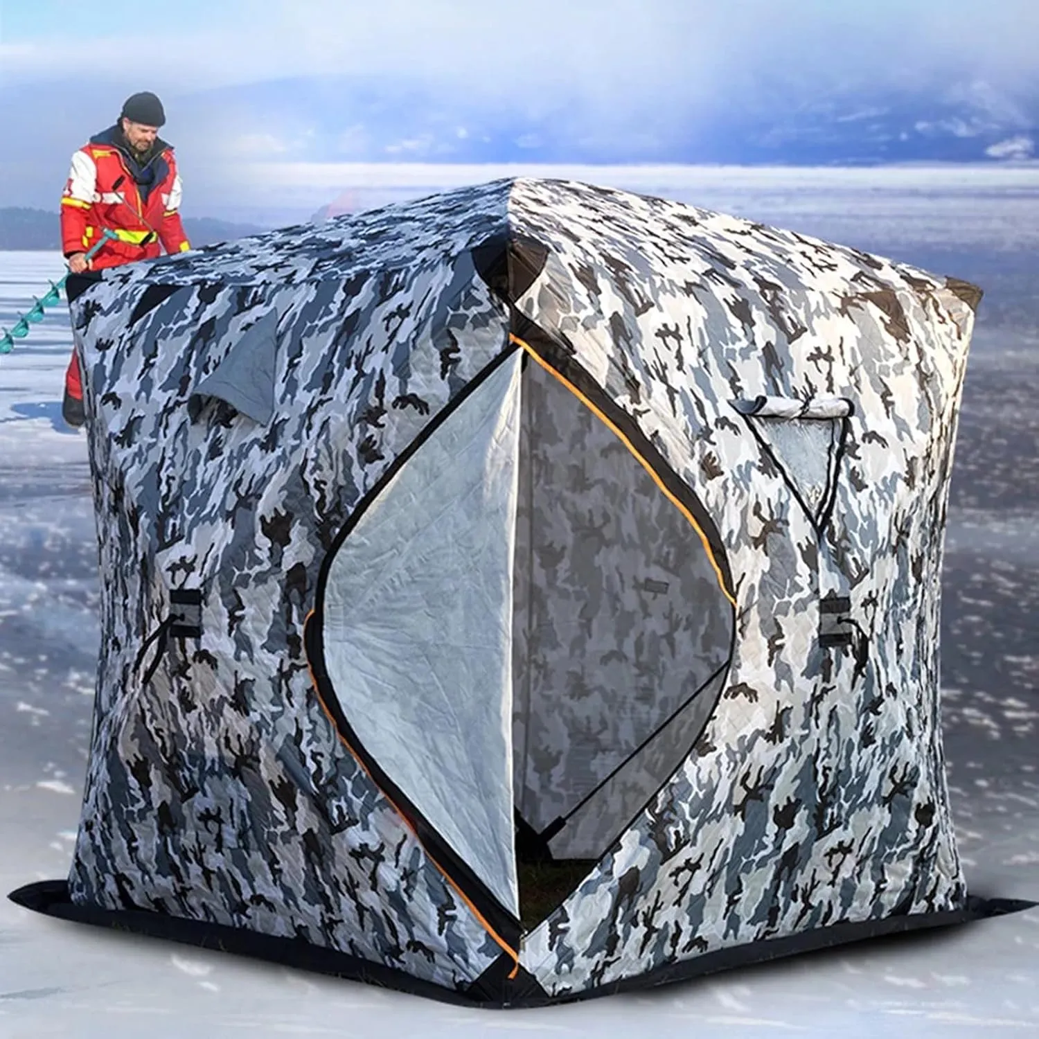 6-8 Person Inflatable Camping Tent with Pump, Easy Setup 4 Season Waterproof Windproof Outdoor Blow Up Tent, Cabin Tent with Mesh & Doors