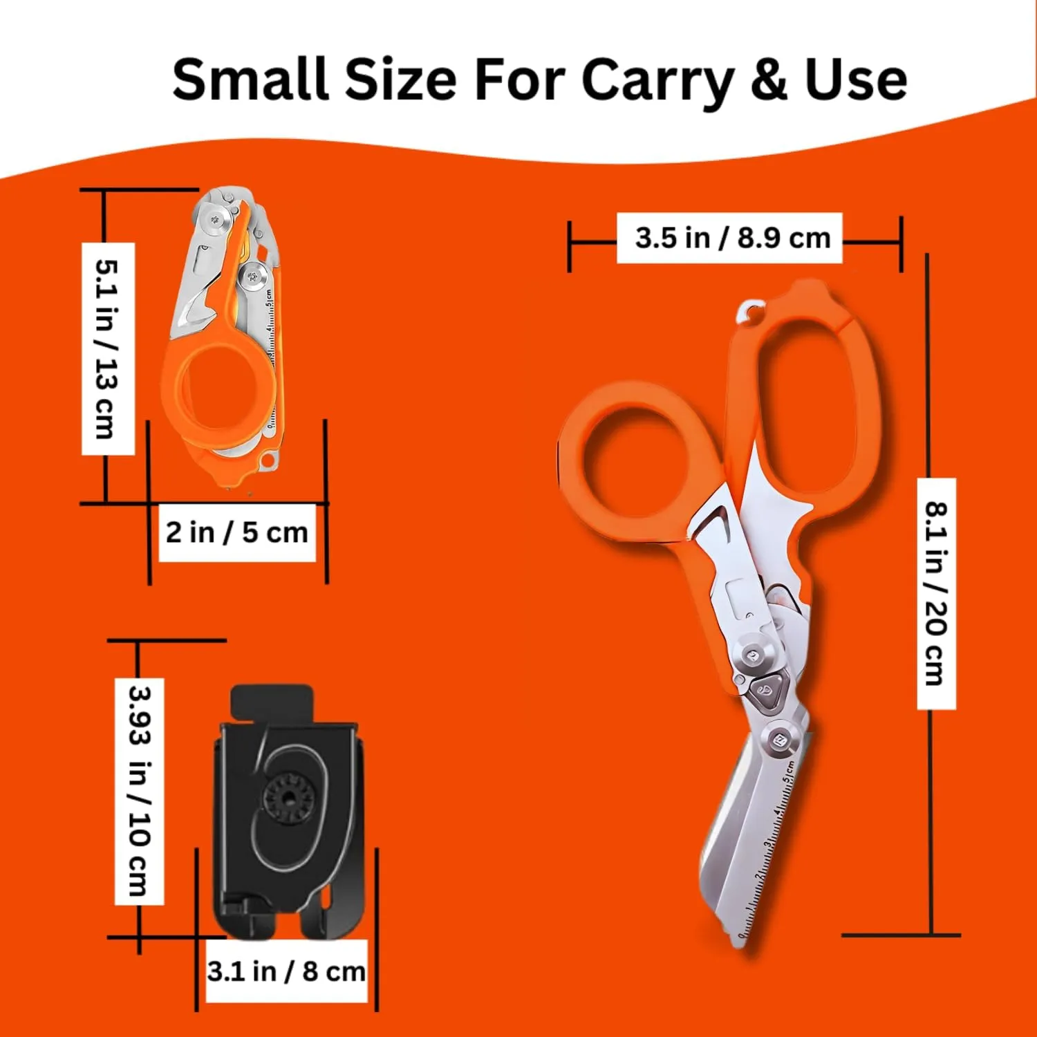 6 in 1 Multifunctional Trauma Shears Foldable With Strap Cutter | Heavy Duty Stainless Steel Emergency Response | Survival Shears With Holster | Medical Tactical | Orange