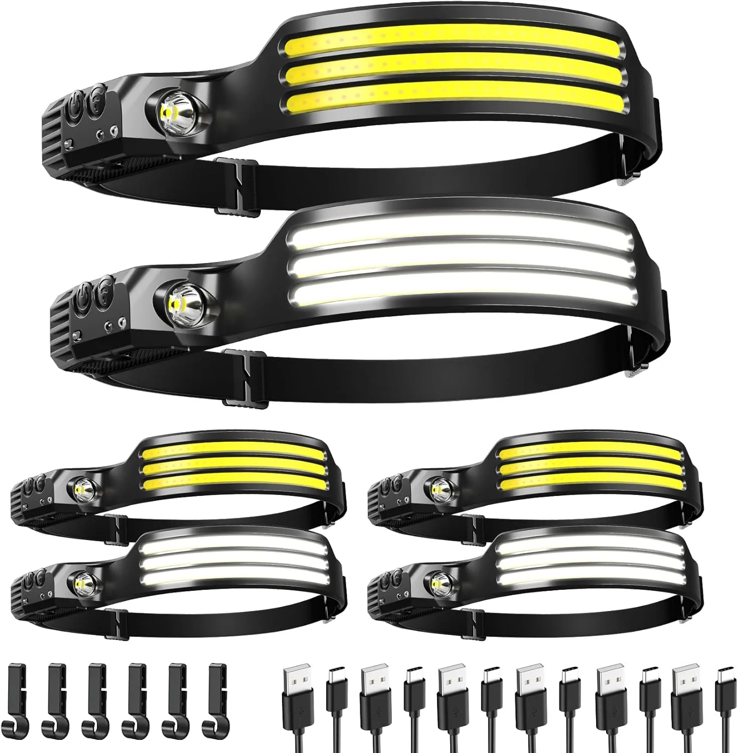 6 Pack Headlamp Rechargeable, LED Headlight Flashlight Super Bright with 230° Wide Beam, Motion Sensor, 5 Modes Waterproof Head Lamp for Outdoor Hiking Running Camping