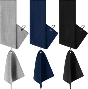 6 Pack Large Golf Towels Set with Clip, 24" x 16", 12" x 12" Portable Microfiber Fabric Waffle Cleaning Pattern Golf Towel for Bag, Club Accessories for Men, Removing Sand, Mud, Dirt