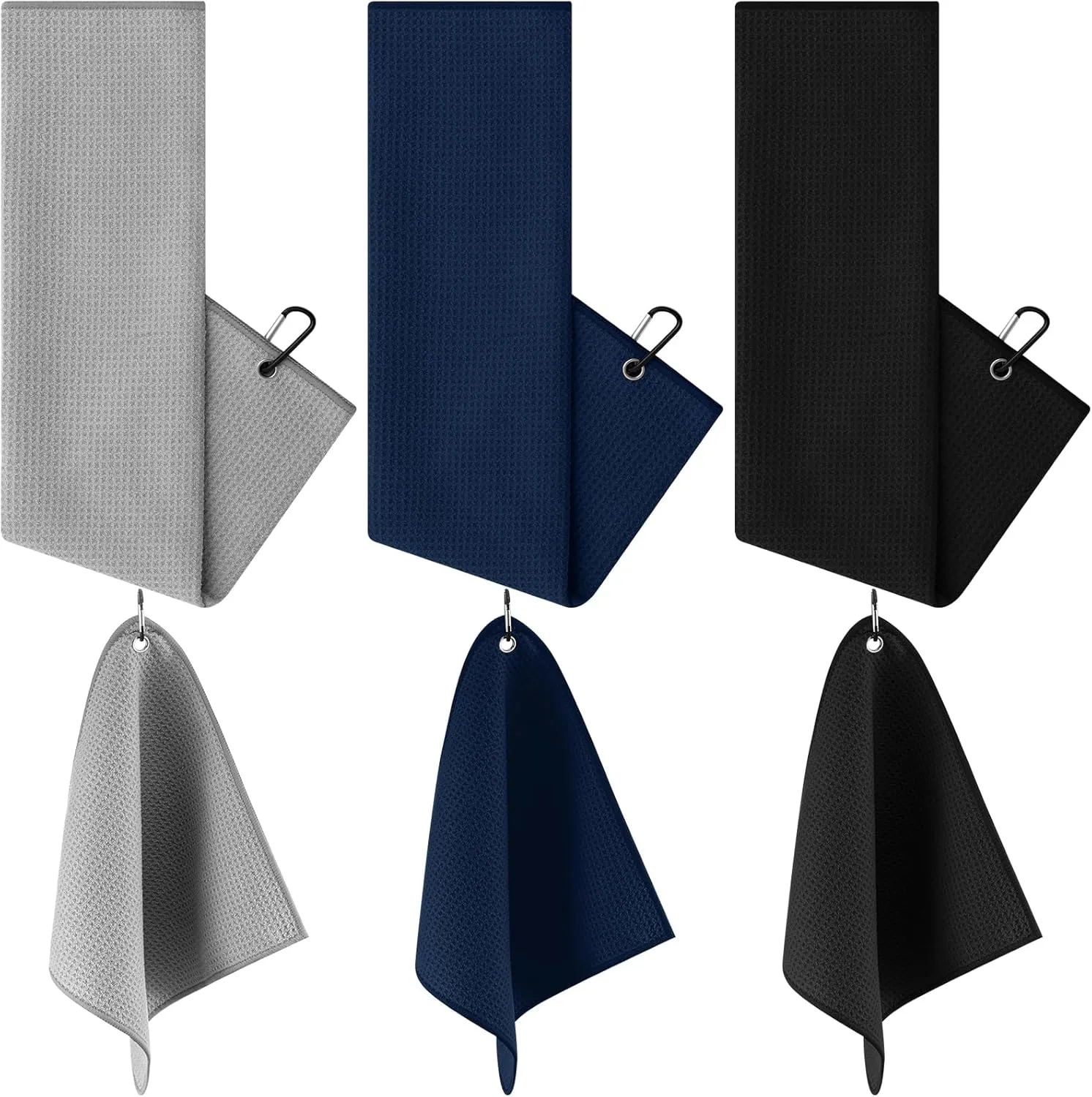 6 Pack Large Golf Towels Set with Clip, 24" x 16", 12" x 12" Portable Microfiber Fabric Waffle Cleaning Pattern Golf Towel for Bag, Club Accessories for Men, Removing Sand, Mud, Dirt
