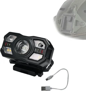 60° Adjustable Tactical Helmet Headlamp, Rechargeable Motion Sensor Light for Adult Outdoor Enthusiasts, Running and Hiking