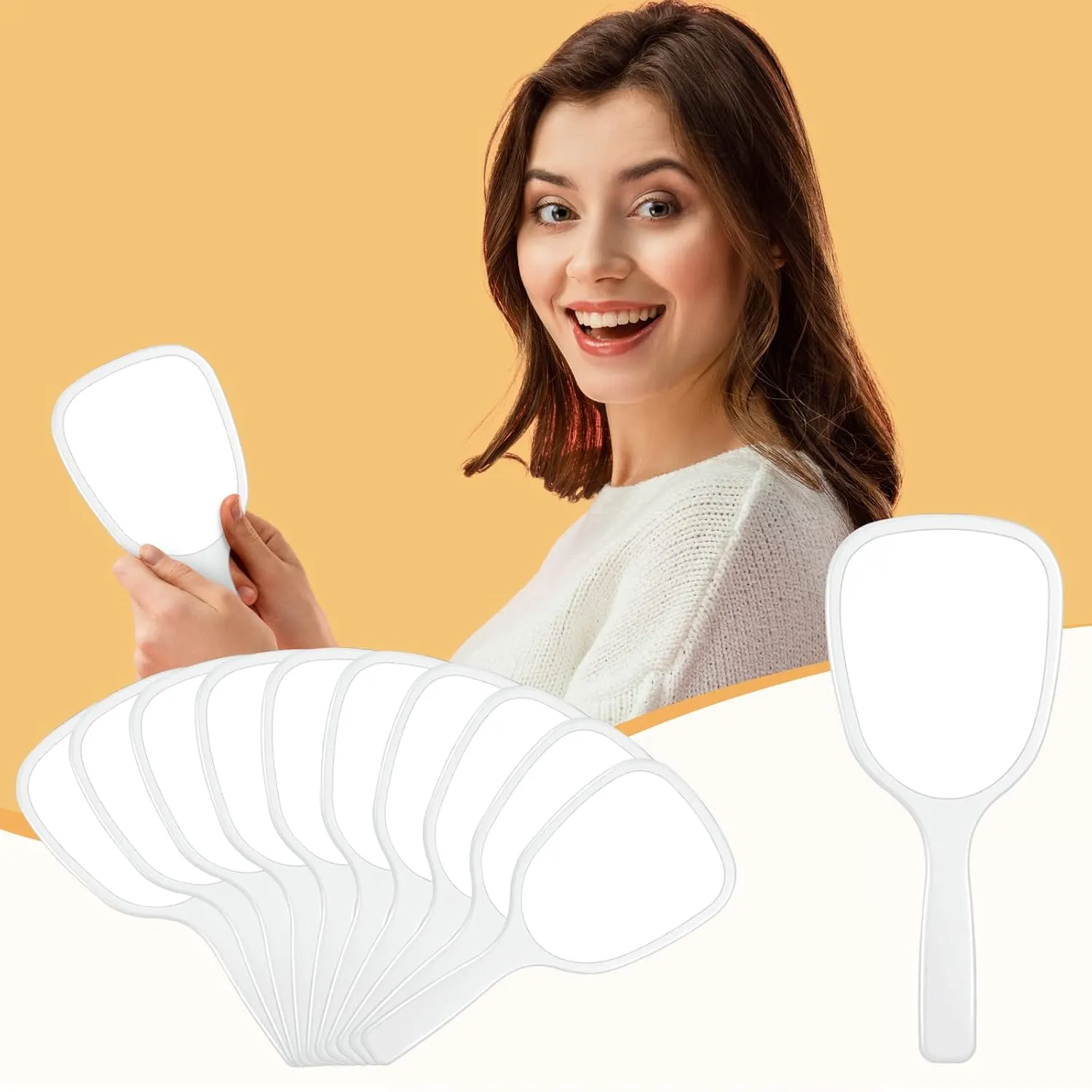60 Pcs 7.08 x 3.14 Inch Hand Handheld Mirror with Handle Plastic Compact Travel Makeup Cosmetic Mirror Small Personal Portable Hand Held Mirror for Home Vanity Camping (White)