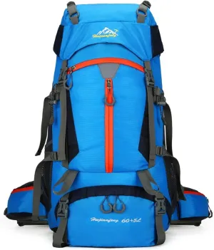 65L Large Camping Hiking Backpack, Light Hiking Large Capacity Outdoor Sports Hiking Bag Waterproof (Light blue)