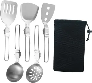 6Pcs Camp Cooking Utensil Set,Outdoor Kitchen Gear, Foldable Cooking Organizer Metal Camping Kitchen Utensil Set, Cookware Kit for Camp RV, BBQ