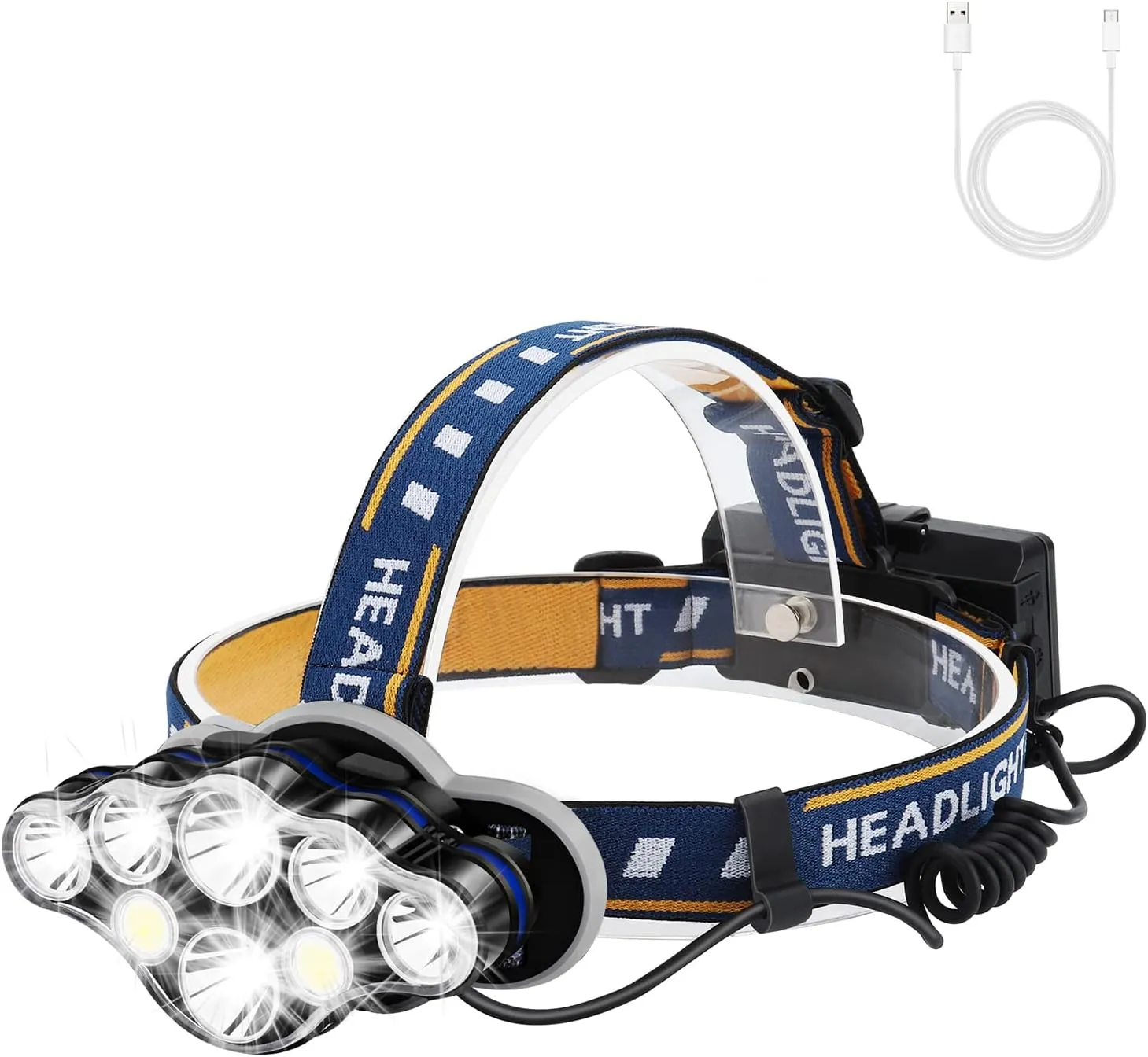 8-LED Rechargeable Hands-Free Headlamp, Adjustable, Waterproof, Red