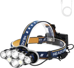8-LED Rechargeable Hands-Free Headlamp, Adjustable, Waterproof, Red