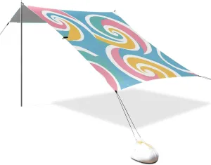 Abstract Colorful Spiral Shape Bold Lines Designed UPF50  Protection Foldable Beach Cabana Waterproof Outdoor Sun Shade with Sandbags, Sand Shovel, Poles for Family Trips, Picnics & Camping