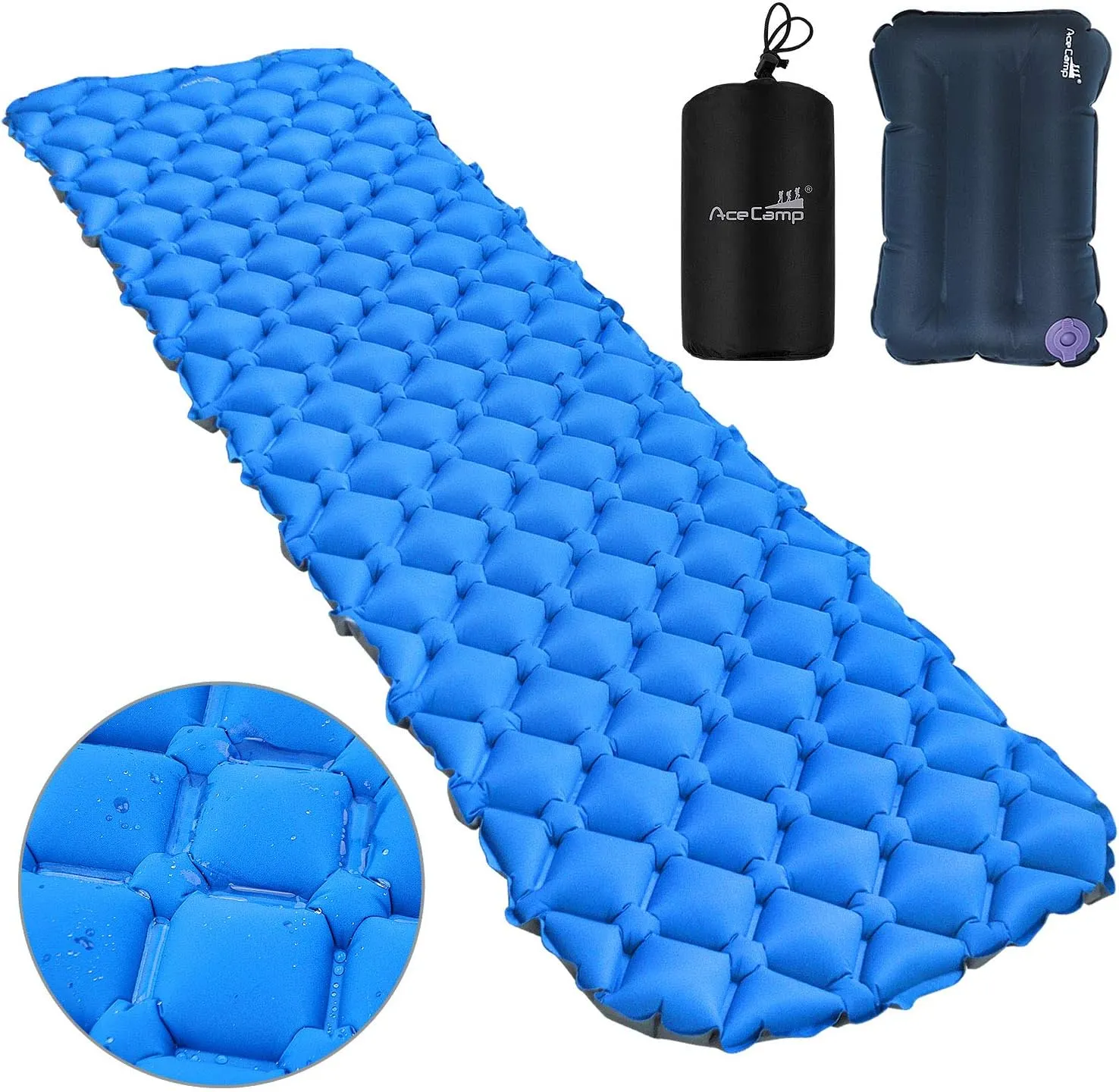 AceCamp 2 in 1 Sleeping Pad,Ultralight Camping Sleeping Pad Inflatable Camp Pad with Travel Pillow for Backpacking and Hiking