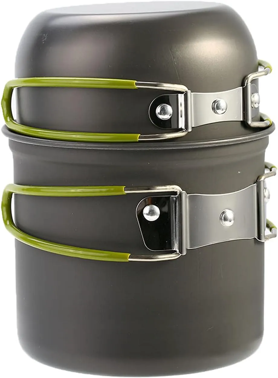 Acouto Compact Aluminium Alloy Pot Set Foldable Handgrip with Storage Bag For Outdoor Camping Survival Portable Outdoor Cookware 6pcs Camping Cookware Mess Kit