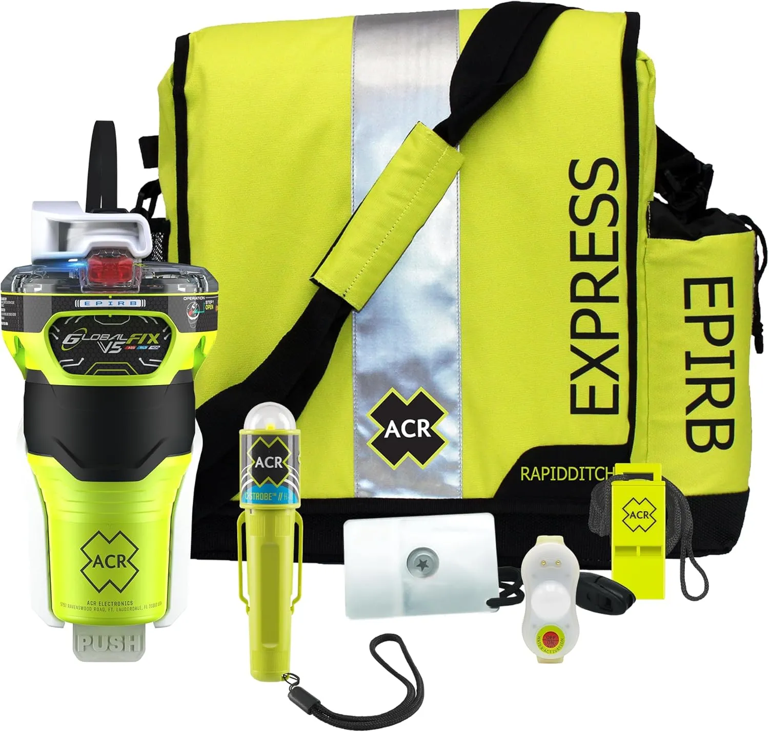 ACR GlobalFix V5 AIS EPIRB Survival Kit with Ditchbag and Signaling Gear – The Ultimate Safety Solution for Emergency situations, ensuring Reliable Distress signaling (Model 2338.1).