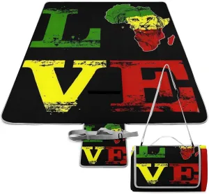 Africa Map Rasta Reggae Lion Waterproof Outdoor Picnic Blanket Sandproof Beach Mat for Camping Hiking Grass Travelling, 58.3x58.3in