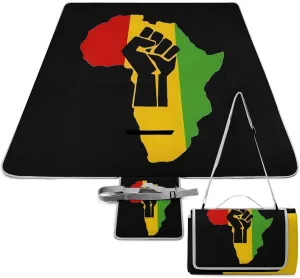 African American Africa Power African Map Art Waterproof Outdoor Picnic Blanket Sandproof Beach Mat for Camping Hiking Grass Travelling, 58.3x58.3in