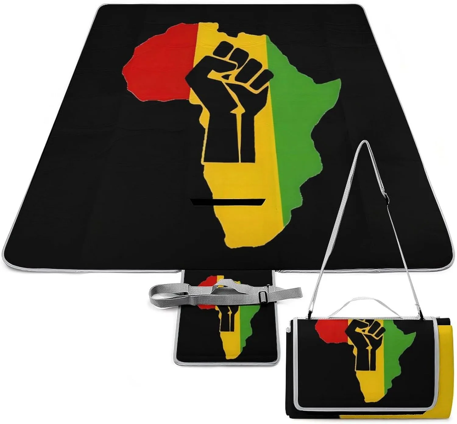 African American Africa Power African Map Art Waterproof Outdoor Picnic Blanket Sandproof Beach Mat for Camping Hiking Grass Travelling, 58.3x58.3in