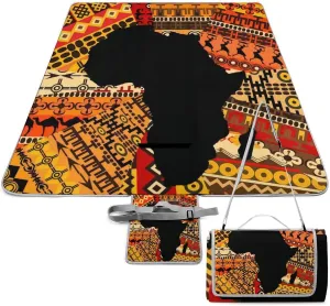 African Map Black History Afro African Prid Waterproof Outdoor Picnic Blanket Sandproof Beach Mat for Camping Hiking Grass Travelling