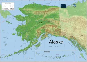 Alaska Physical State Map - 23.3 x 16.5 Inches - Paper Laminated