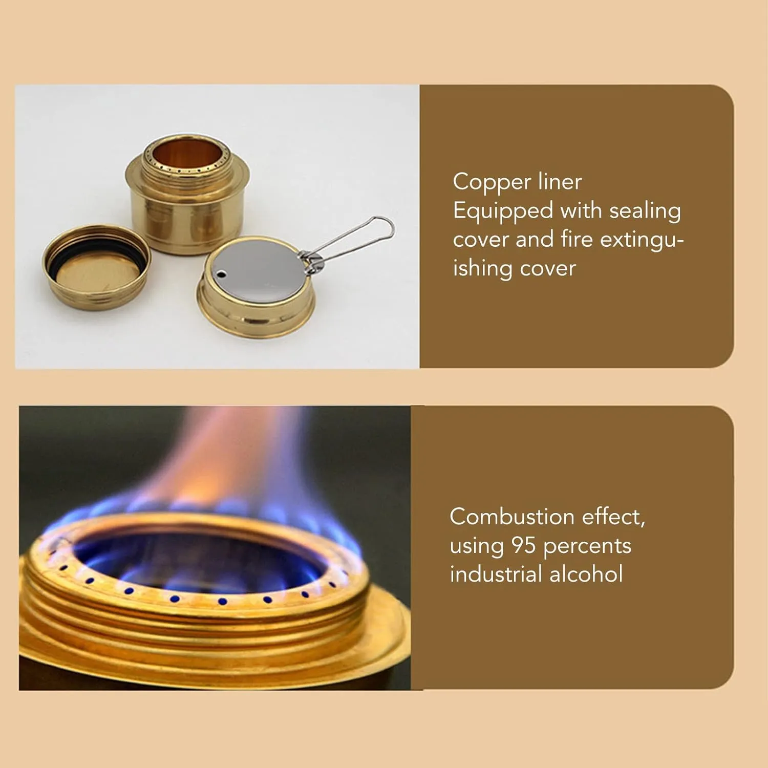 Alcohol Stove, Cam Stove with Stove Cover, Lightweight Brass Stove for Outdoor Cam Hiking Backpacking(gray)