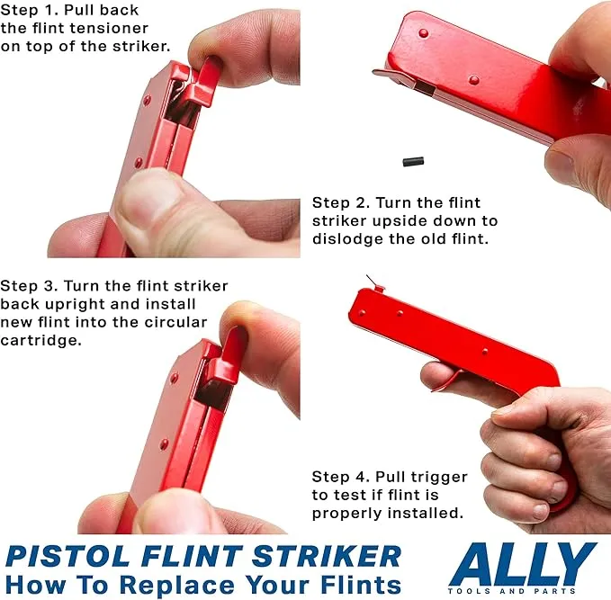 ALLY Tools 2 PC Pistol Rock Style Flint Striker with 12 Striker flints - Perfect as a Welding Striker, Flint Lighter, Camping Stove Striker, Torch Striker, Spark Lighter, Striker Lighter, and Striker