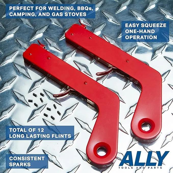 ALLY Tools 2 PC Pistol Rock Style Flint Striker with 12 Striker flints - Perfect as a Welding Striker, Flint Lighter, Camping Stove Striker, Torch Striker, Spark Lighter, Striker Lighter, and Striker