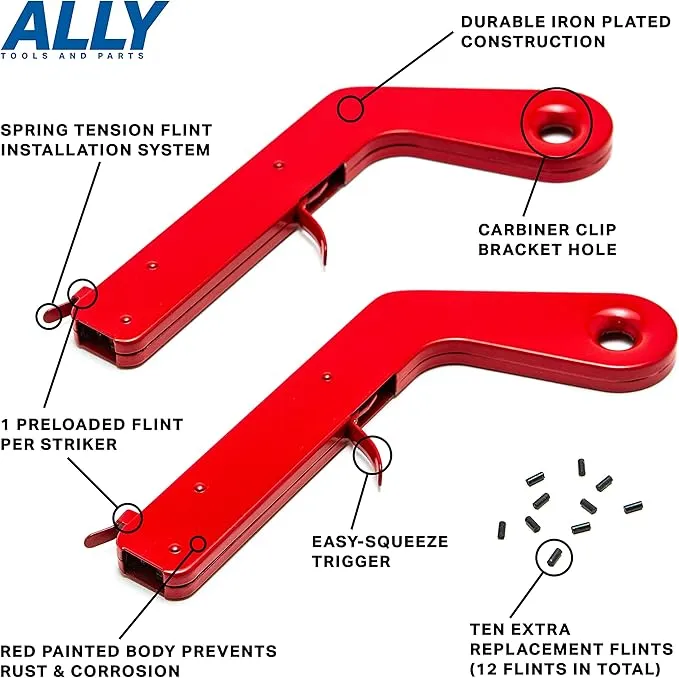 ALLY Tools 2 PC Pistol Rock Style Flint Striker with 12 Striker flints - Perfect as a Welding Striker, Flint Lighter, Camping Stove Striker, Torch Striker, Spark Lighter, Striker Lighter, and Striker