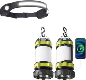 AlpsWolf LED Headlamp Rechargeable with 2 Pack Camping Lantern Rechargeable