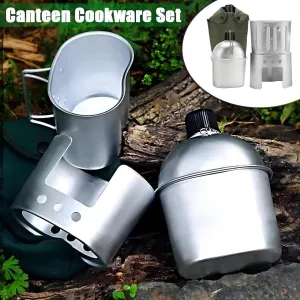 Aluminum Water Canteen Cup Stove Pouch Set - with Cover Bag for Outdoor Survival Camping Hiking Backpacking Hunting
