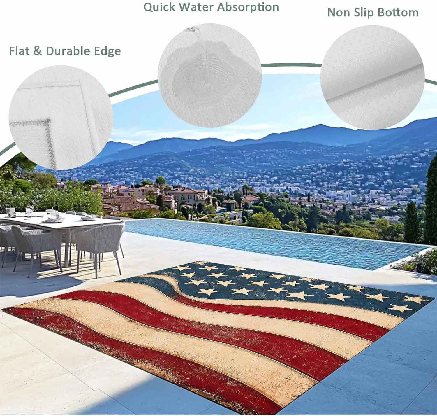 American Flag Outdoor Rug 5x8ft Large Patio Rug,Washable RV Camping Outside Area Runner Rug Mat,Retro Star Stripes Farmhouse Red Blue Carpet for Picnic Backyard Deck Porch Balcony Beach & Indoor