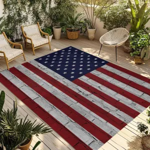 American Flag Outdoor Rug 5x8ft Large Patio Rug,Washable RV Camping Outside Area Runner Rug Mat,Vintage Stars Stripe Blue Red Brick Wall Carpet for Picnic Backyard Deck Porch Balcony Beach & Indoor