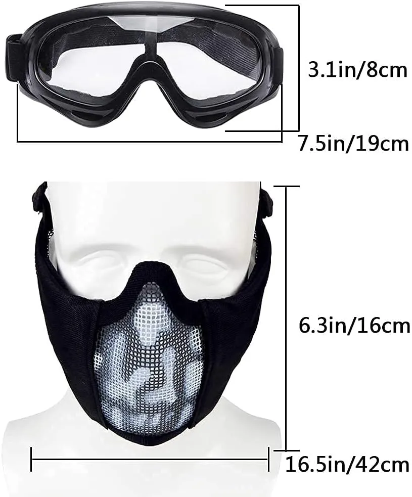 AOUTACC Airsoft Protective Gear Set, Half Face Mesh Mask with Ear Protection and Tactical Goggles for Adult Men Women BBS Paintball Shooting CS Survival Games Cosplay