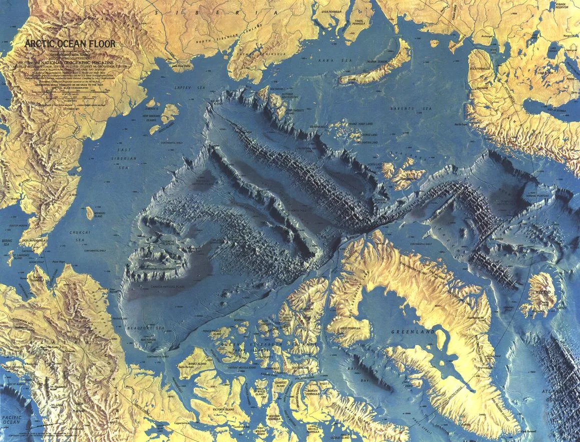Arctic Ocean Floor Wall Map - Published 1971 by National Geographic