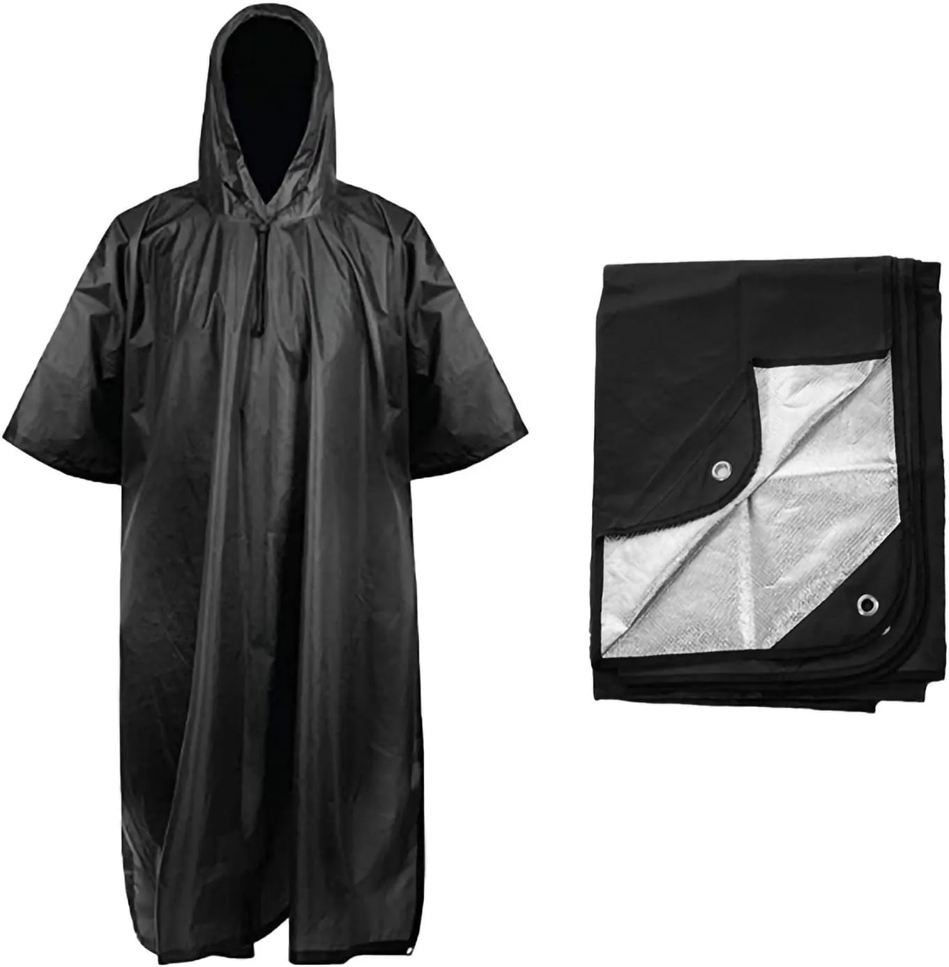 Arcturus Heavy Duty Survival Blanket Lightweight Ripstop Nylon Poncho (Black)
