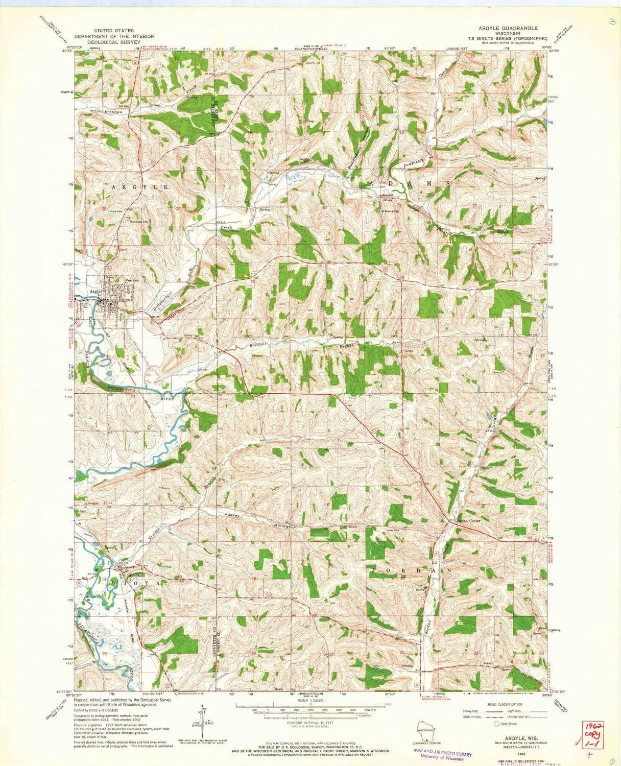 Argyle WI topo map, 1:24000 Scale, 7.5 X 7.5 Minute, Historical, 1962, Updated 1964, 27.24 x 22.07 in