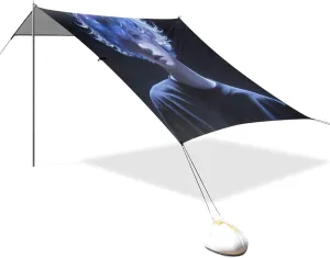 Asian Boys Black Beach Cabana Tent UPF50  Water-Resistant Large Sun Shade with Sturdy Poles, Sandbags and Shovel for Camping, Fishing, Backyard Fun