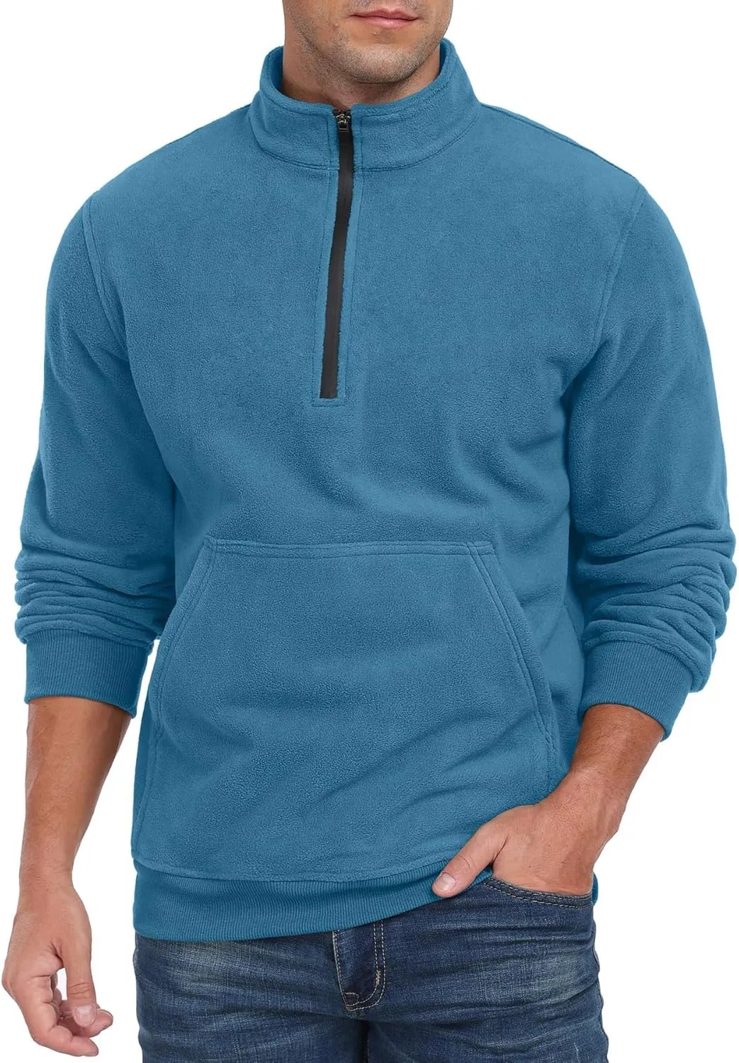 Askdeer Men's Quarter Zip Sweatshirt Polar Fleece Mock Neck Thick Thermal Sweatshirt Winter Warm Pullover Sweater