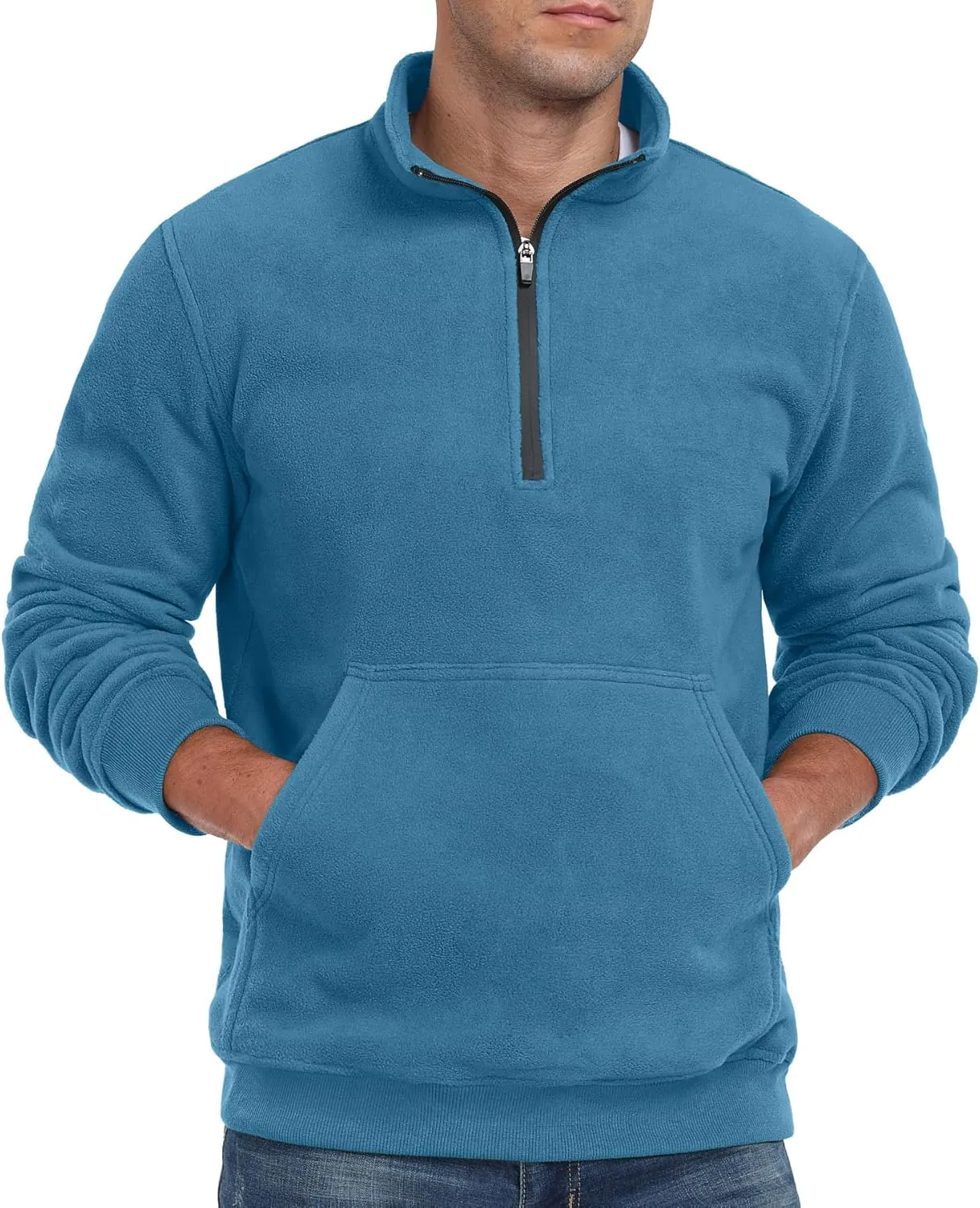 Askdeer Men's Quarter Zip Sweatshirt Polar Fleece Mock Neck Thick Thermal Sweatshirt Winter Warm Pullover Sweater