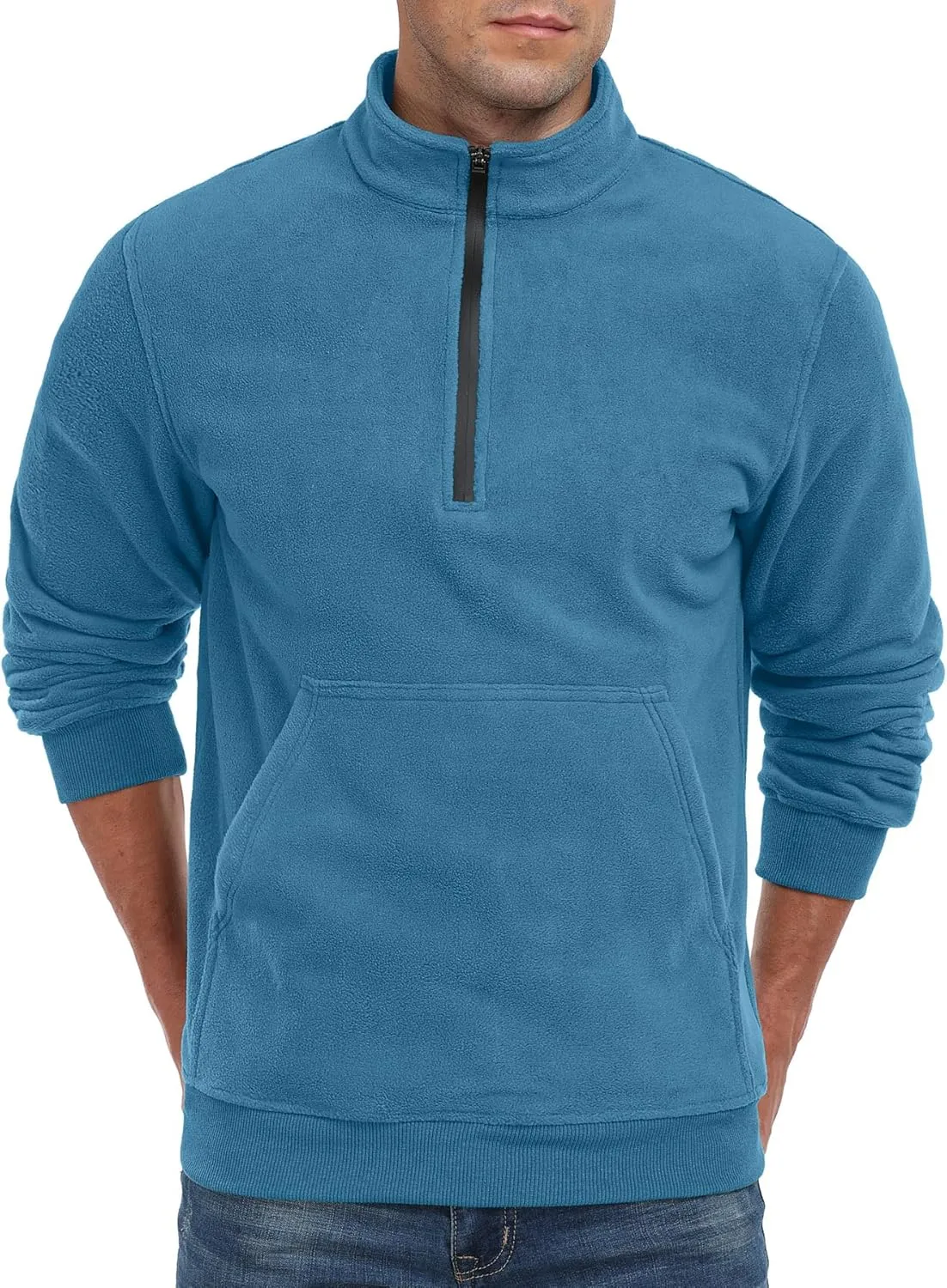 Askdeer Men's Quarter Zip Sweatshirt Polar Fleece Mock Neck Thick Thermal Sweatshirt Winter Warm Pullover Sweater