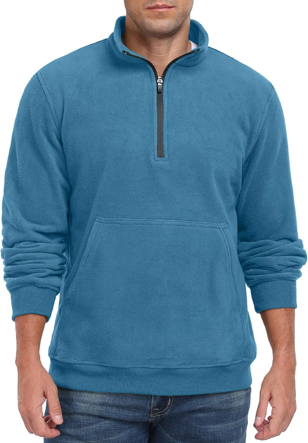 Askdeer Men's Quarter Zip Sweatshirt Polar Fleece Mock Neck Thick Thermal Sweatshirt Winter Warm Pullover Sweater