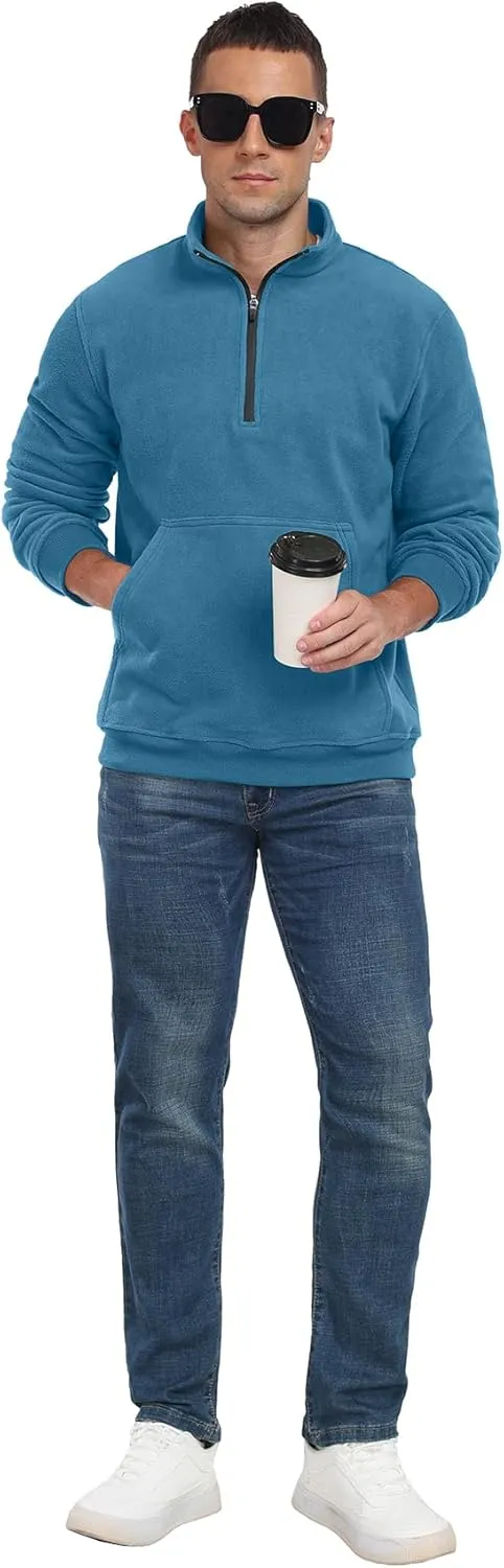 Askdeer Men's Quarter Zip Sweatshirt Polar Fleece Mock Neck Thick Thermal Sweatshirt Winter Warm Pullover Sweater