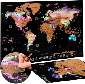 Atlas & Green World Travel Map   Bonus Europe Poster. Premium Scratch Off World Map Poster. Watercolor Travel Scratch Off Map with all US States and Gift Tube