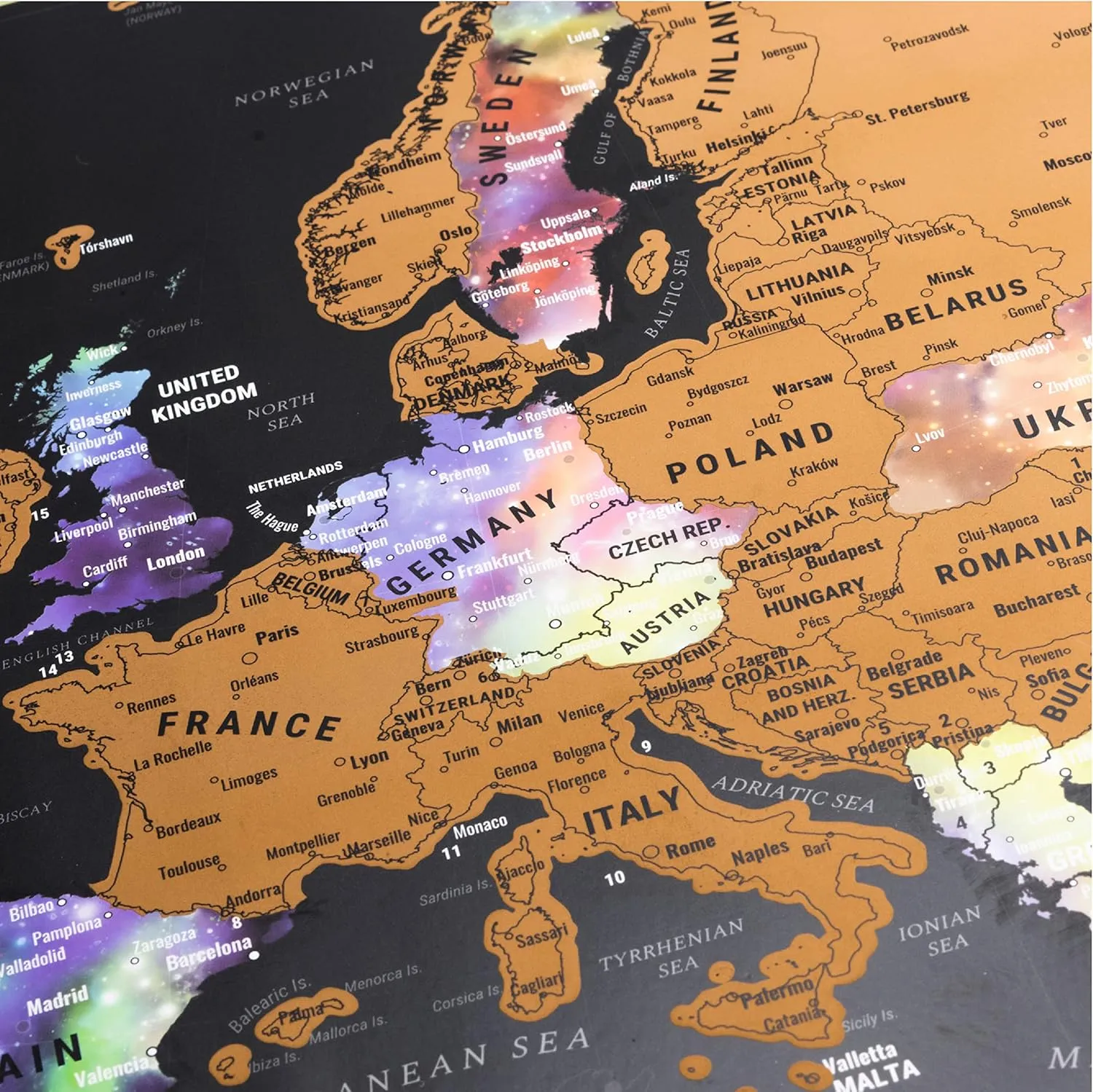 Atlas & Green World Travel Map   Bonus Europe Poster. Premium Scratch Off World Map Poster. Watercolor Travel Scratch Off Map with all US States and Gift Tube