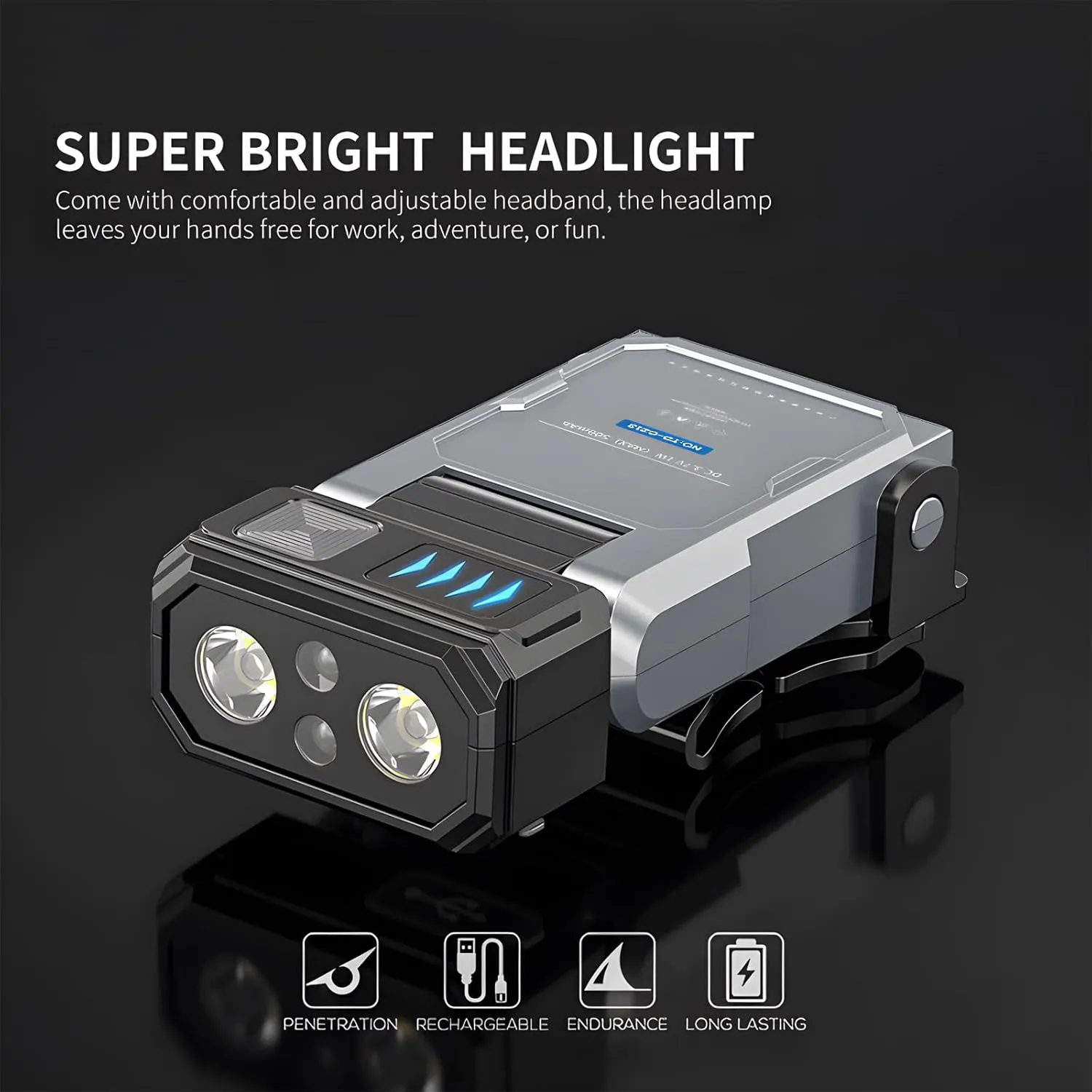 Atlodas Hat Clip Headlight On Rechargeable, 180° Adjustable Head Lamp to Wear and Clip for Hard Hats, Strong Light Super Bright Head Mounted Small Induction Light for Fishing Running, Camping (2 Pcs)