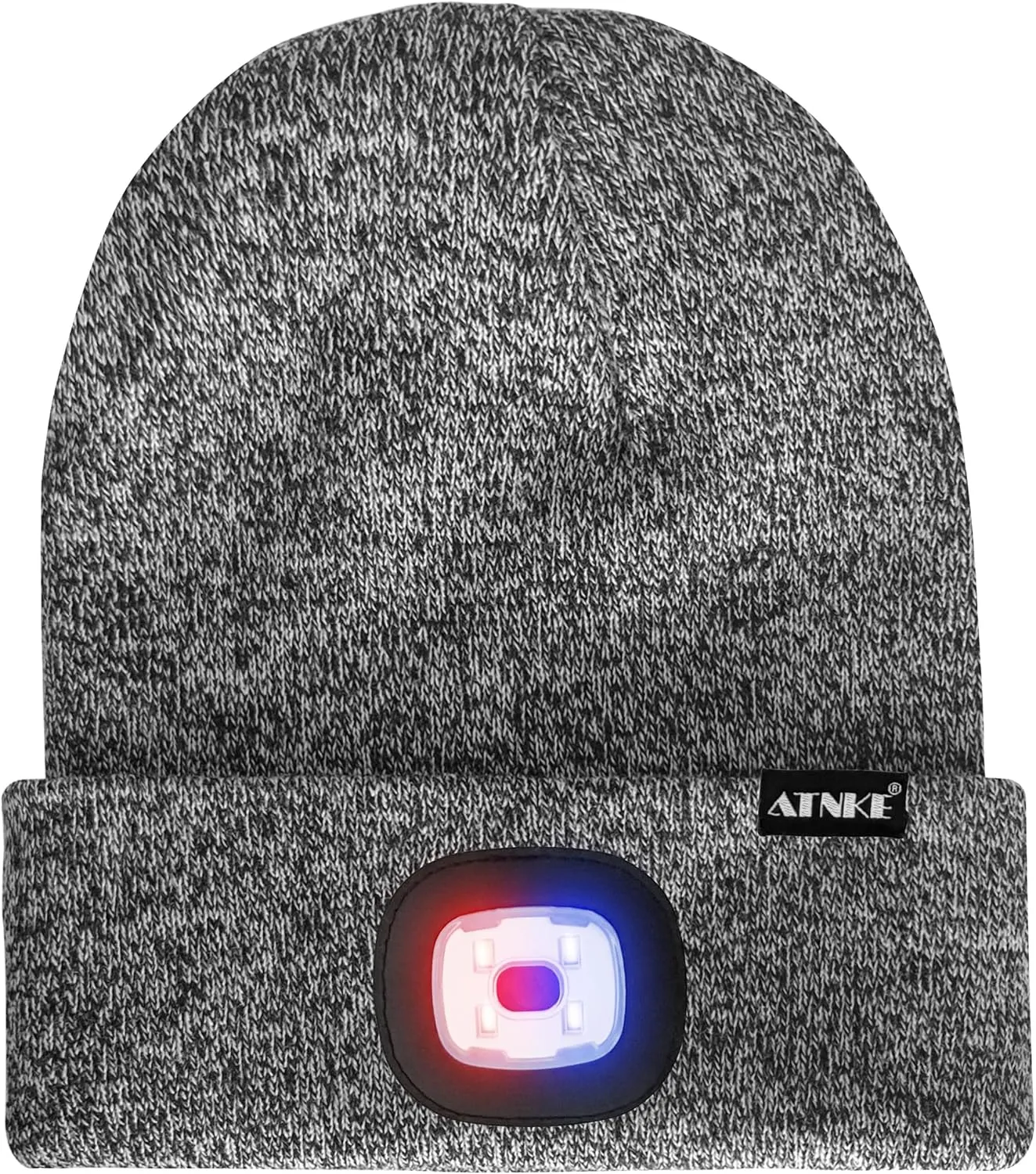 ATNKE LED Lighted Beanie Hat,USB Rechargeable 4 LED Red and Blue Flashed Run Headlamp Lined Fleece Cap for Men and Women