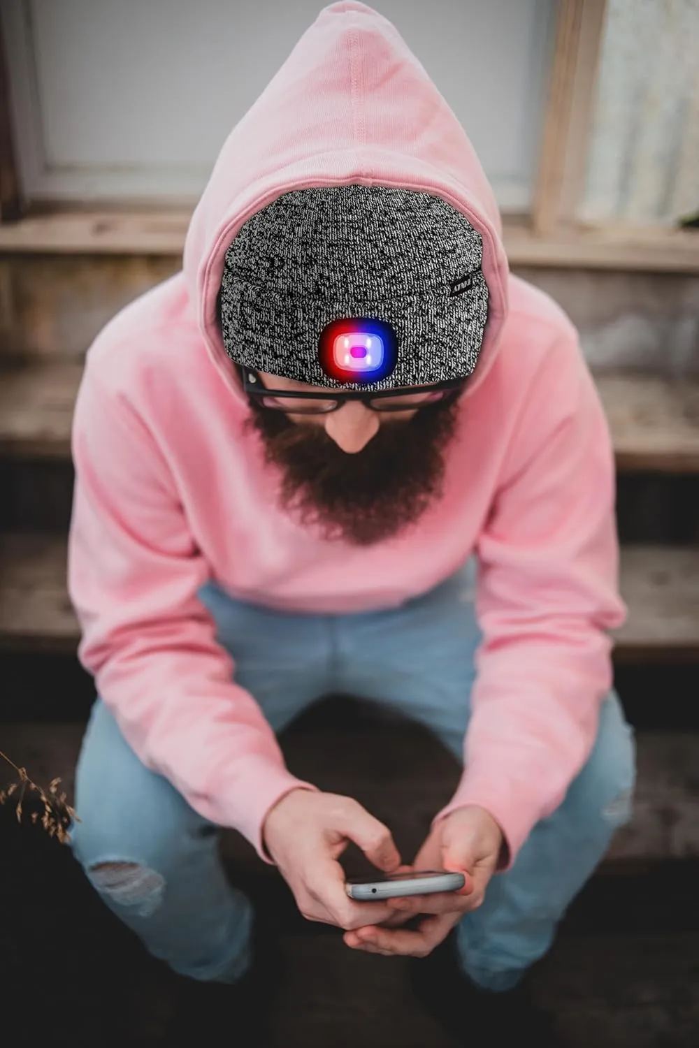 ATNKE LED Lighted Beanie Hat,USB Rechargeable 4 LED Red and Blue Flashing Running Headlamp Cap Gifts for Men and Women
