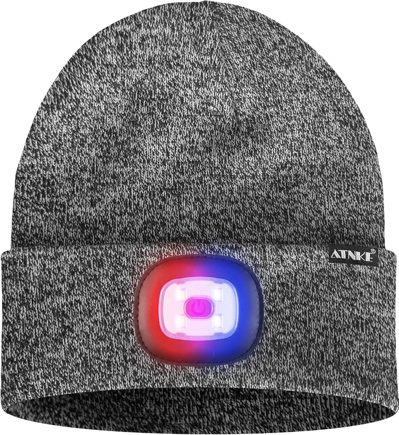 ATNKE LED Lighted Beanie Hat,USB Rechargeable 4 LED Red and Blue Flashing Running Headlamp Cap Gifts for Men and Women