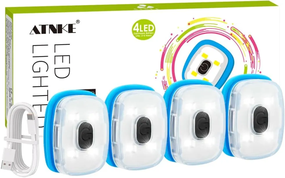 ATNKE USB Type C Rechargeable Light for LED Knit Beanie Hat, Easy Install Quick Release Replaceable Hands Free Headlamp/White Light/4PC