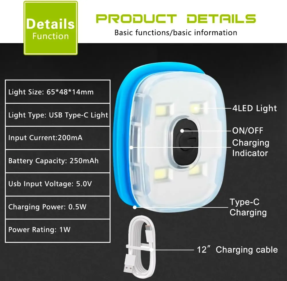 ATNKE USB Type C Rechargeable Light for LED Knit Beanie Hat, Easy Install Quick Release Replaceable Hands Free Headlamp/White Light/4PC