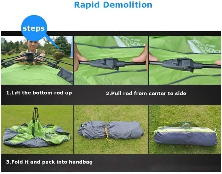 Automatic Camping Tent, 3-4 Person Family Tent Double Layer Instant Setup Protable Backpacking Tent for Hiking Travel (Color : Black) (E One Size)