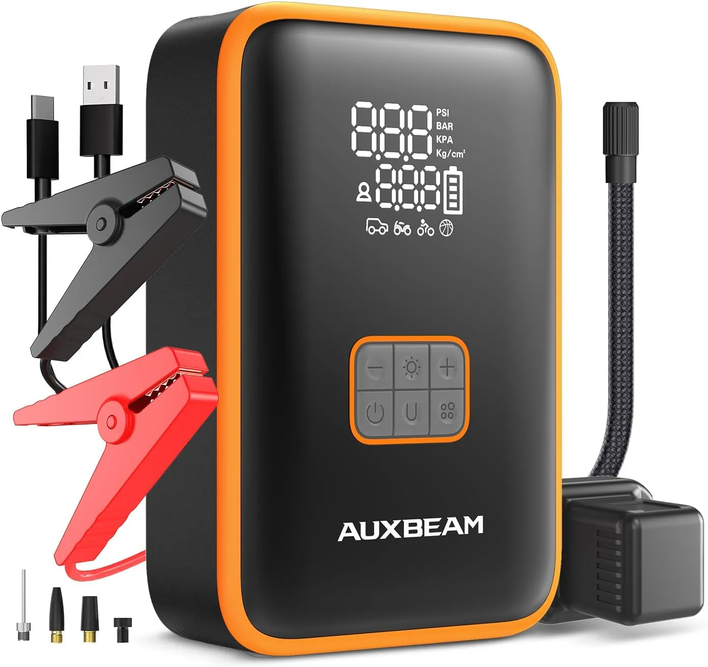 Auxbeam Jump Starter with Air Compressor, 3000A Car Battery Jumper Starter Portable (6.5 Gas/3.0L Diesel) with 150PSI Cordless Auto-Shutoff Tire Inflator, 12V Car Jump Starter for Compact Vehicle