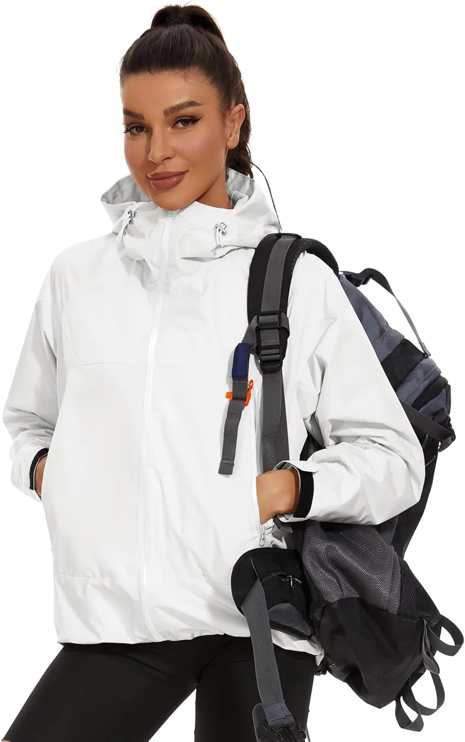 Avoogue Rain Jacket for Women Loose Fit Waterproof Lightweight Lined Rain Coat Hiking Windbreaker Jacket with Hood